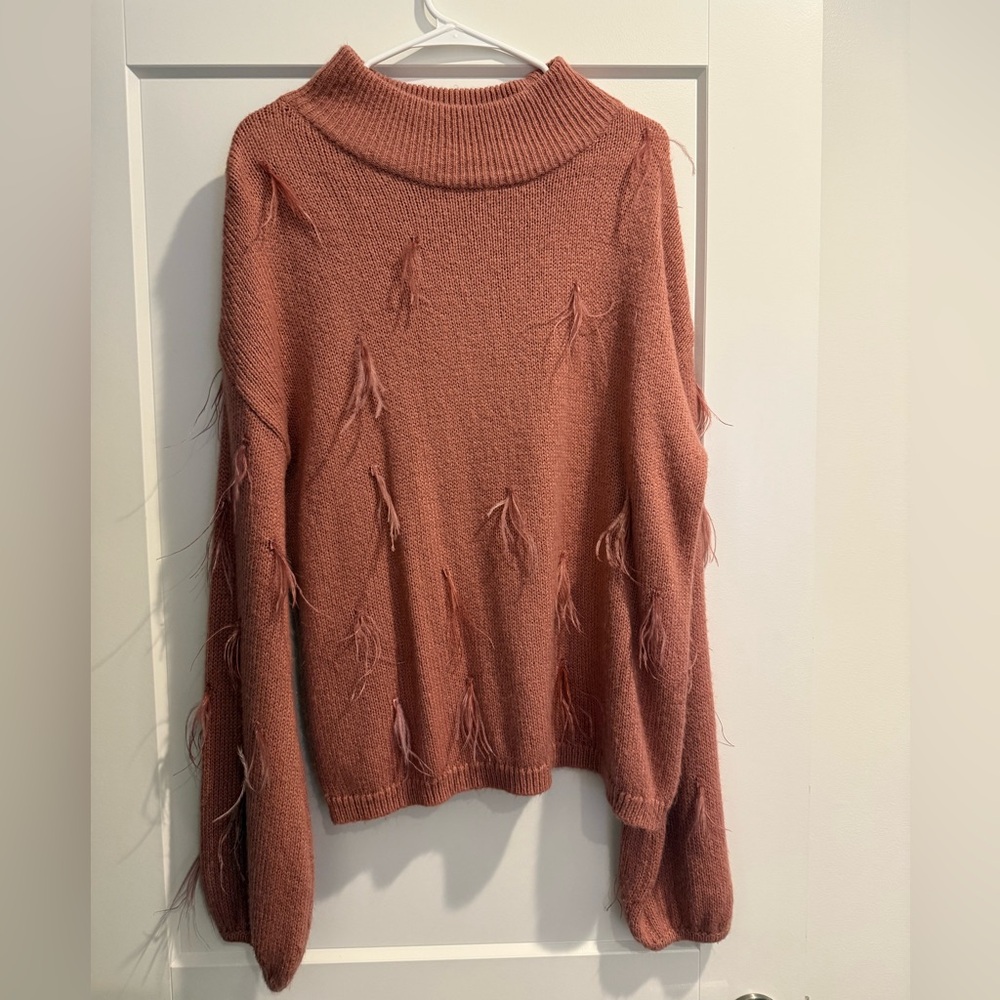 Rachel Parcell Rust Sweater with Fringe Accents
